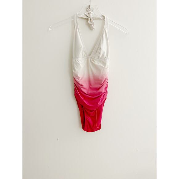 DKNY Barbie Pink Ombré Halter One Piece Swimsuit - Picture 3 of 7